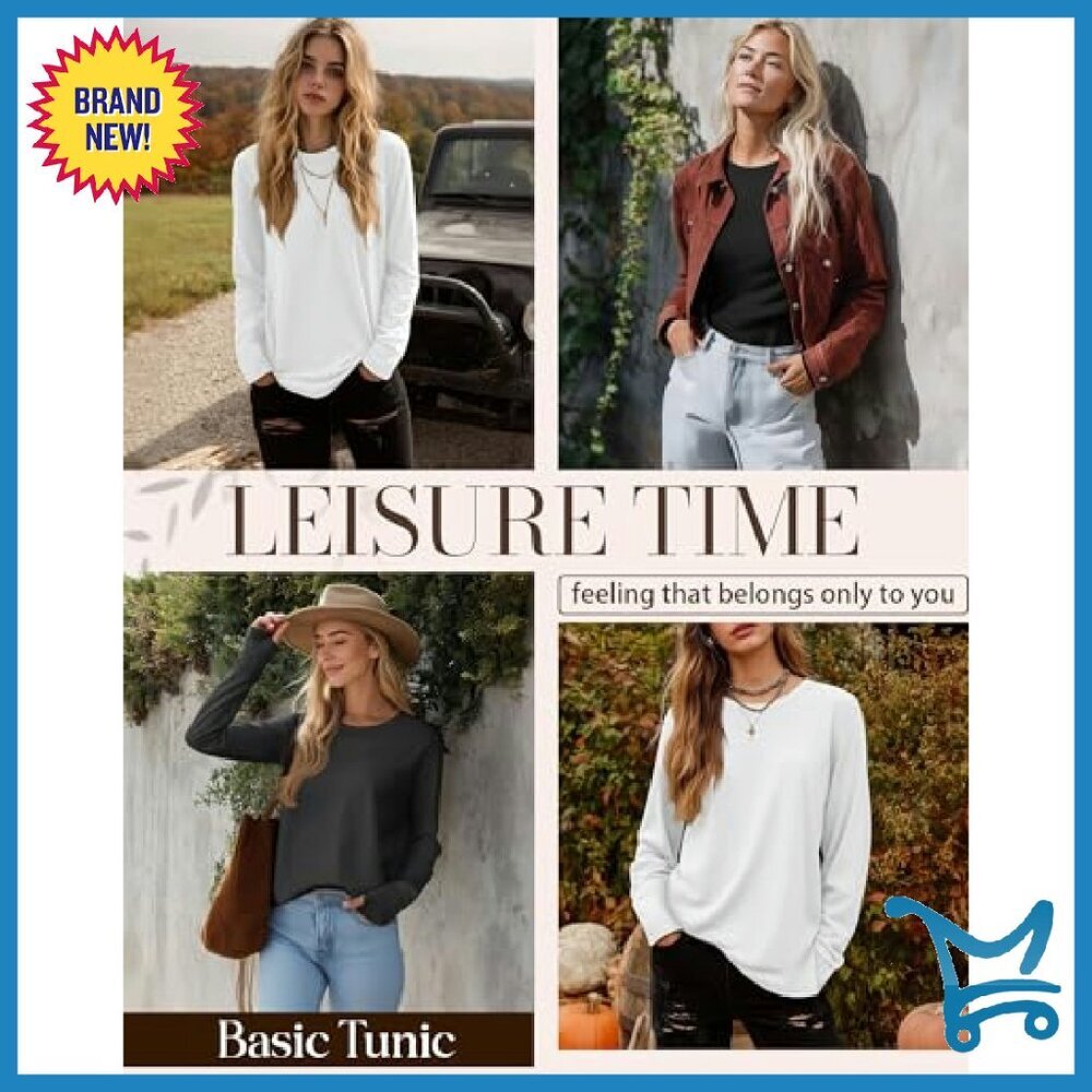 Women's Long Sleeve Cotton Tunic Top with Thumb Holes - 3 Pack - Picture 5 of 8